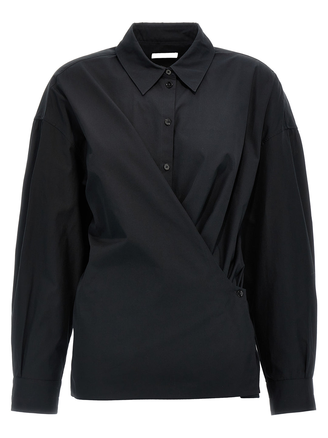 Straight Collar Twisted Shirt, Blouse Black