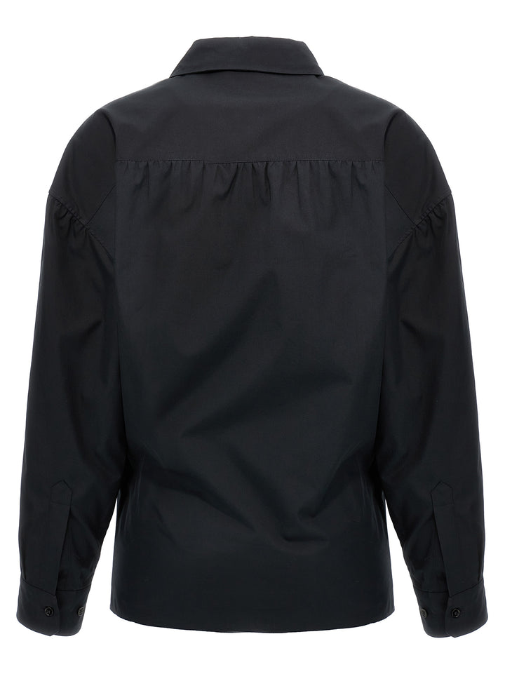 Straight Collar Twisted Shirt, Blouse Black