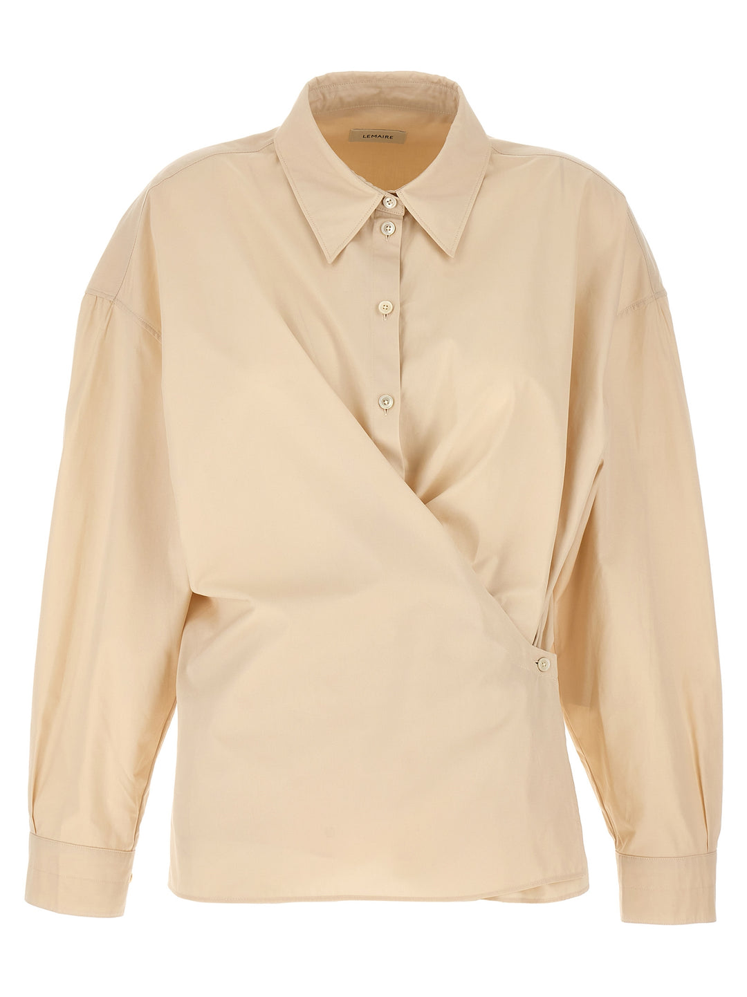 Straight Collar Twisted Shirt, Blouse Beige