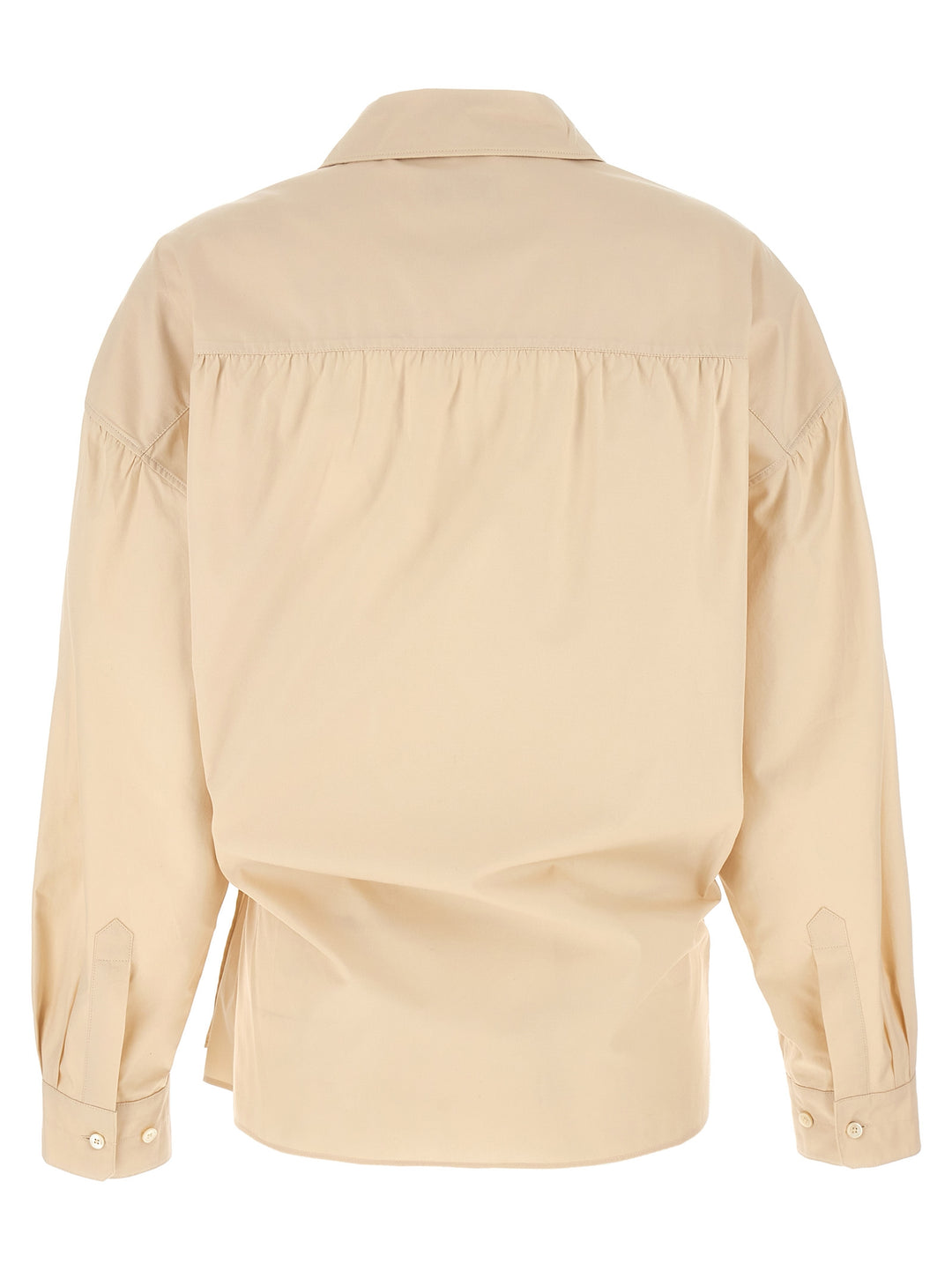 Straight Collar Twisted Shirt, Blouse Beige