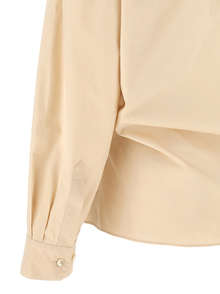 Straight Collar Twisted Shirt, Blouse Beige