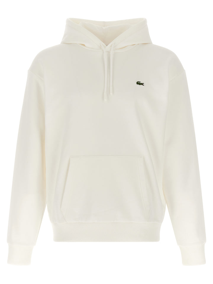 Lacoste Logo Patch Hoodie Sweatshirt - White | d6082dfe638de6480b90fd5582d880e37f09c9df
