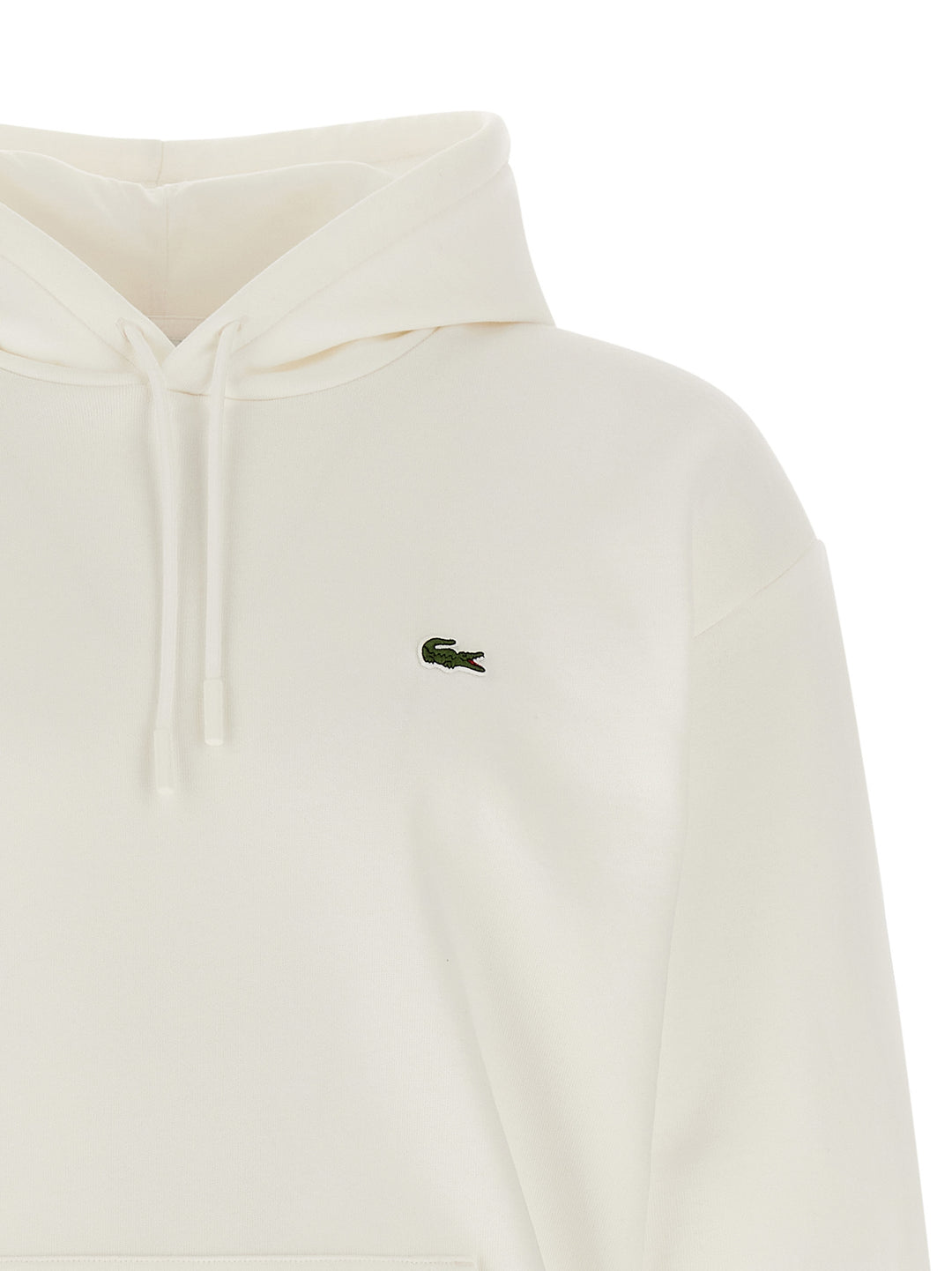 Lacoste Logo Patch Hoodie Sweatshirt - White | 22034fba8ca936a4be61938f43ae5d5017d99cce
