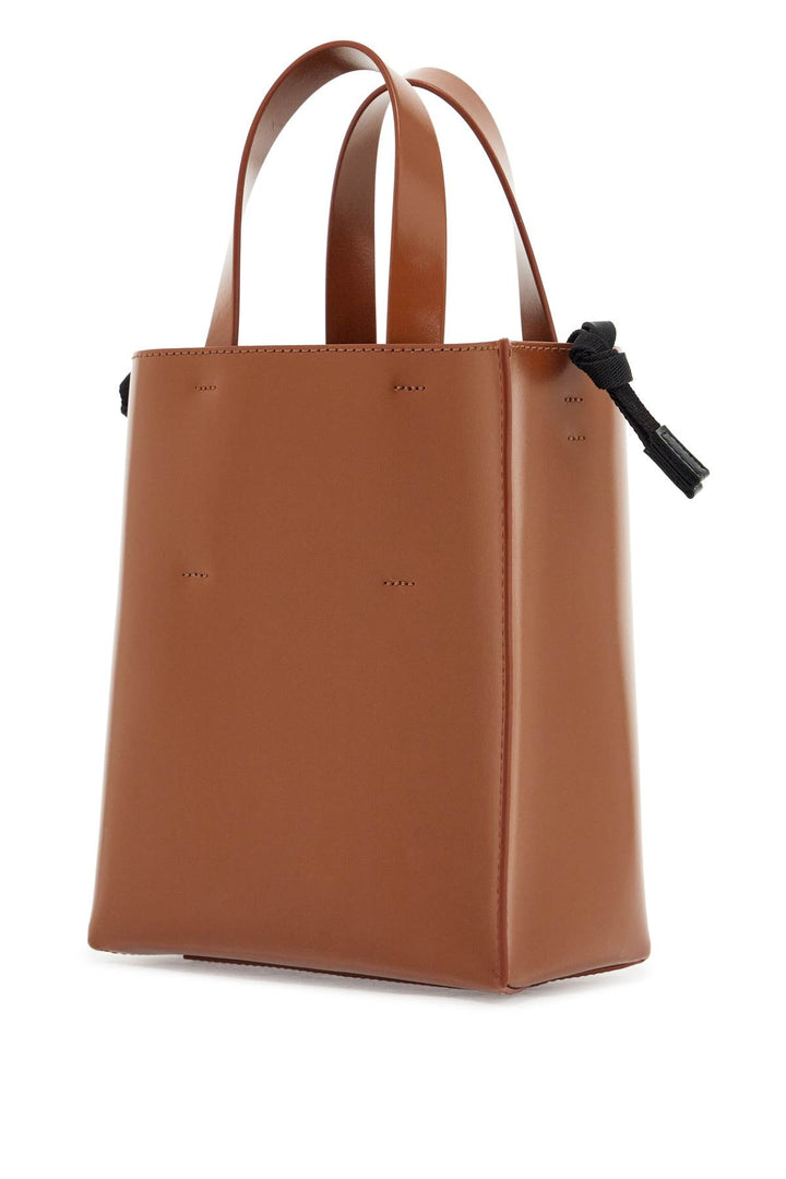 Brown Calf Leather Shopping Bag With Minimalist Design And Shoulder Strap