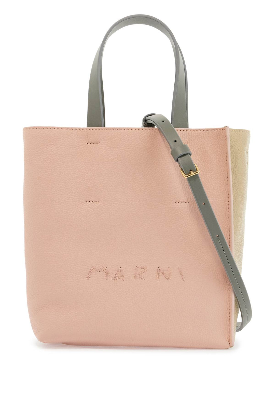 Pink And Beige Calfskin Shopping Bag With Gray Handles