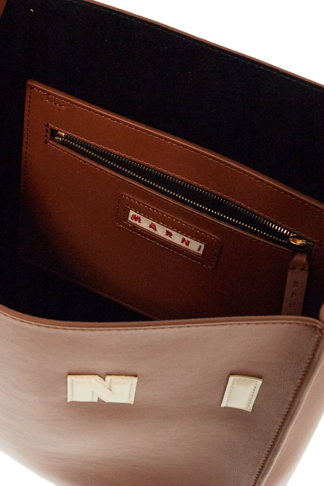 Brown Structured Calfskin Shopping Bag With Ivory Details