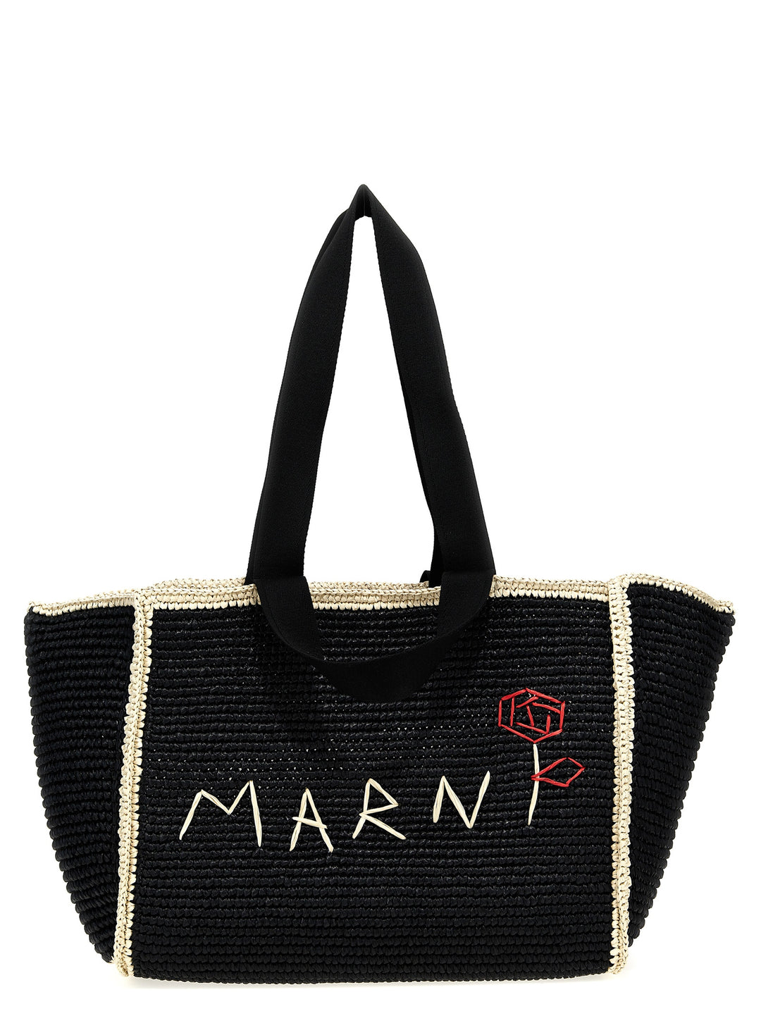 Macramé Shopping Bag Tote Bag White/Black