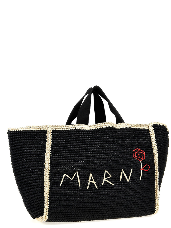 Macramé Shopping Bag Tote Bag White/Black