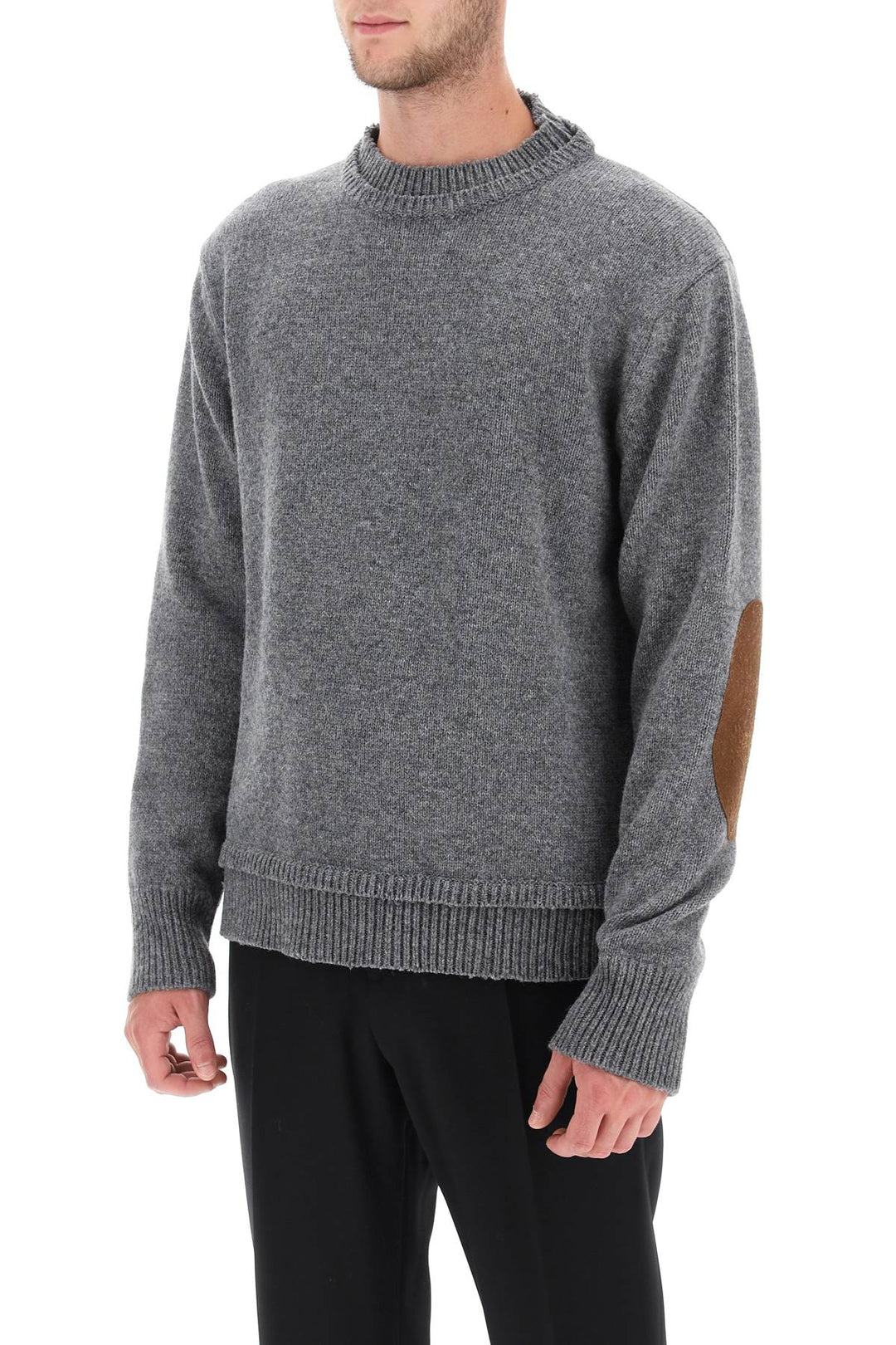 Crew Neck Sweater With Elbow Patches