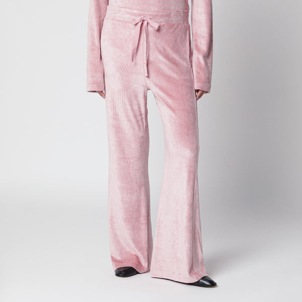 Strawberry Pink Flared Velvet Jogging Trousers