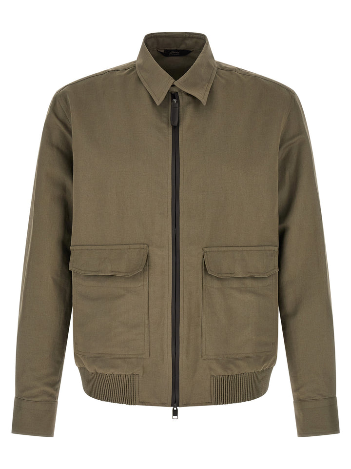 Brioni Linen Cotton Blouson Puffer Jackets - Green | ada863ccd2b4529898193cedd6c8df0b7843af88