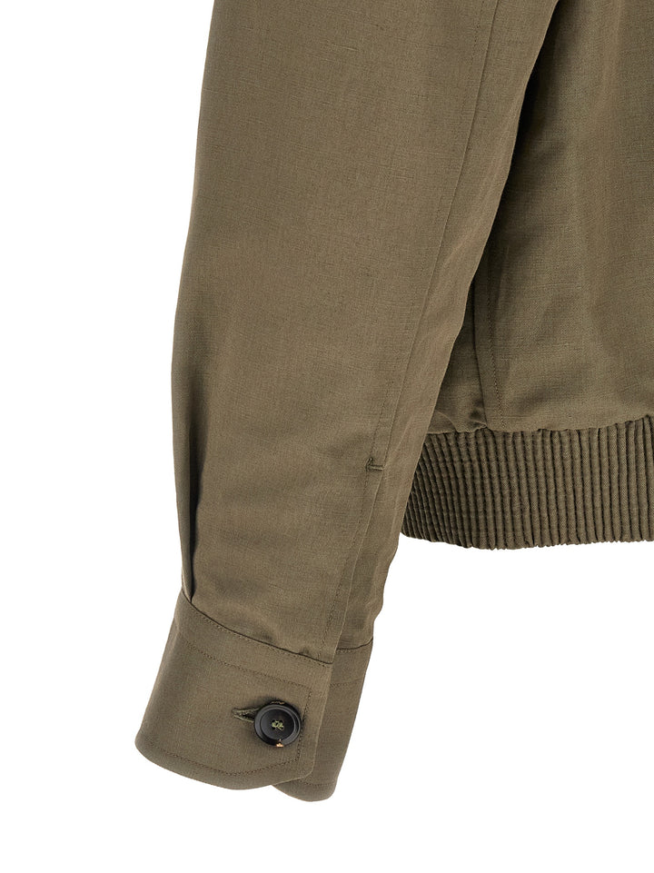 Brioni Linen Cotton Blouson Puffer Jackets - Green | 243c70126f56af4fe19b31e5bb4ea1bac19cdb3a