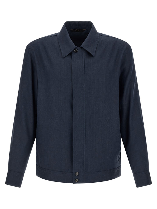 Linen Wool Blouson Puffer Jackets Blue