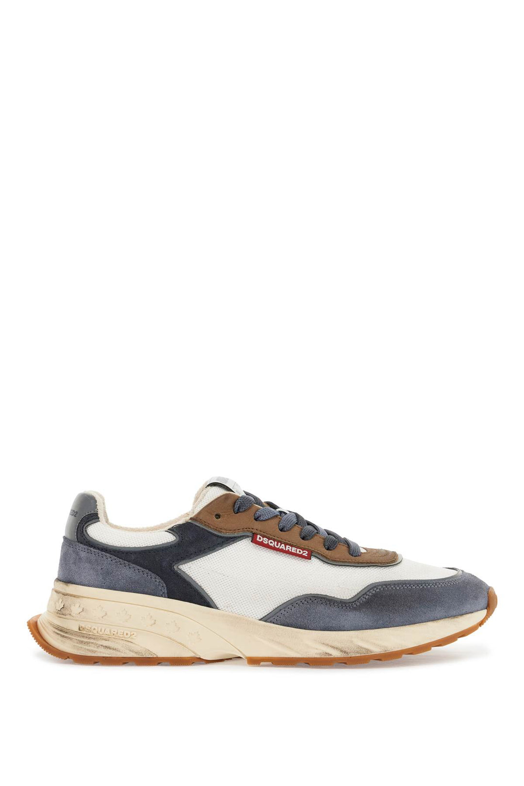 Low Top Blue Denim Sneakers In Leather With Suede Inserts And Rubber Sole