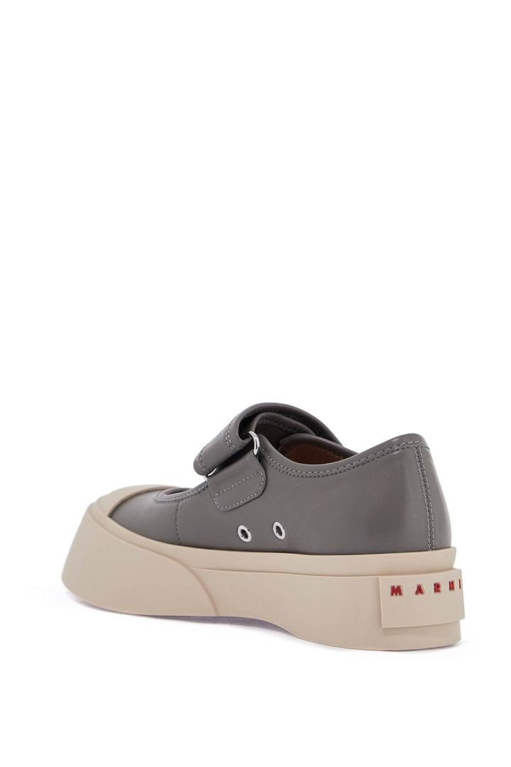 Gray Calfskin Low Top Sneakers With Hook And Loop Closure