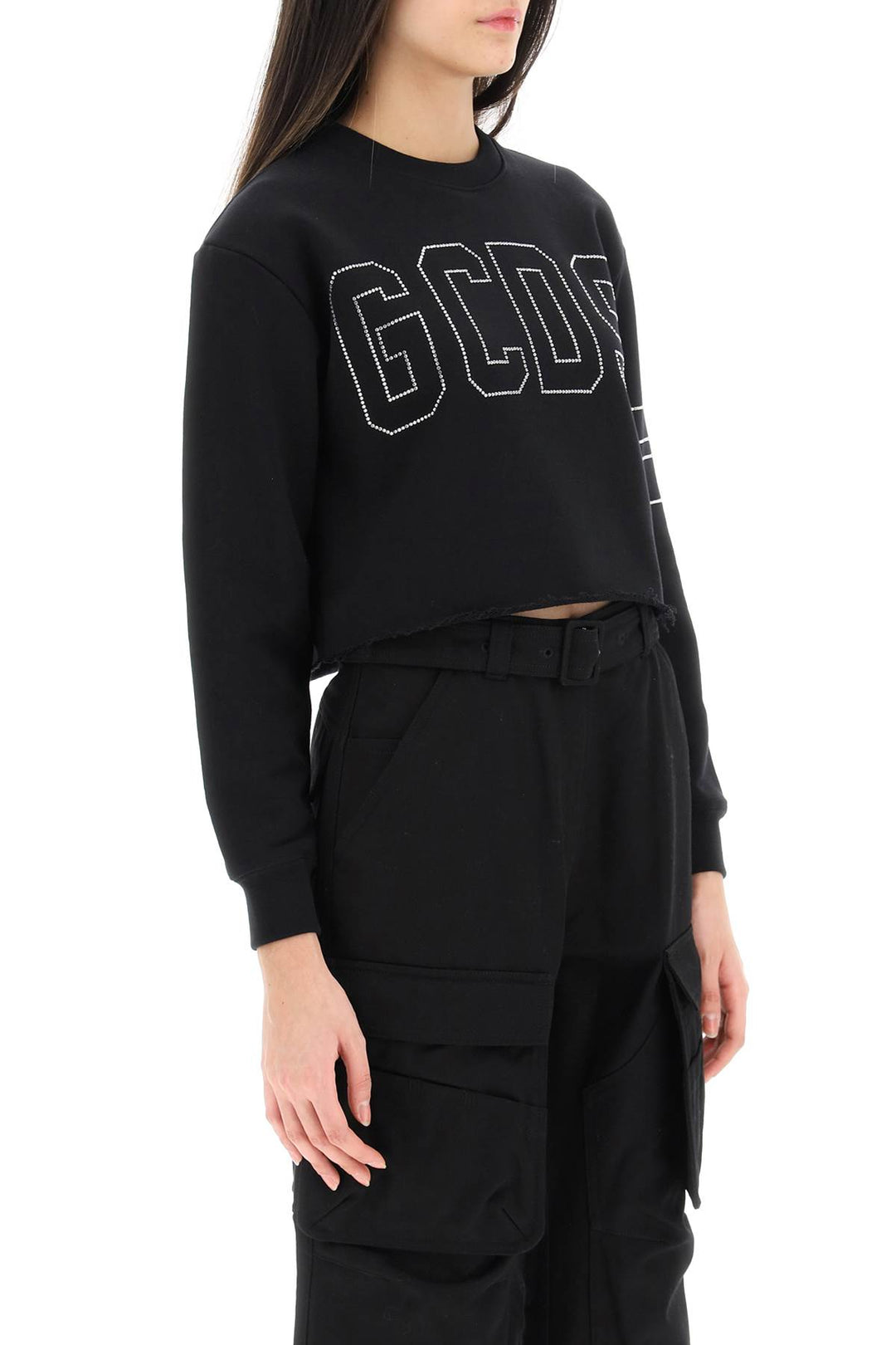 Cropped Sweatshirt With Rhinestone Logo