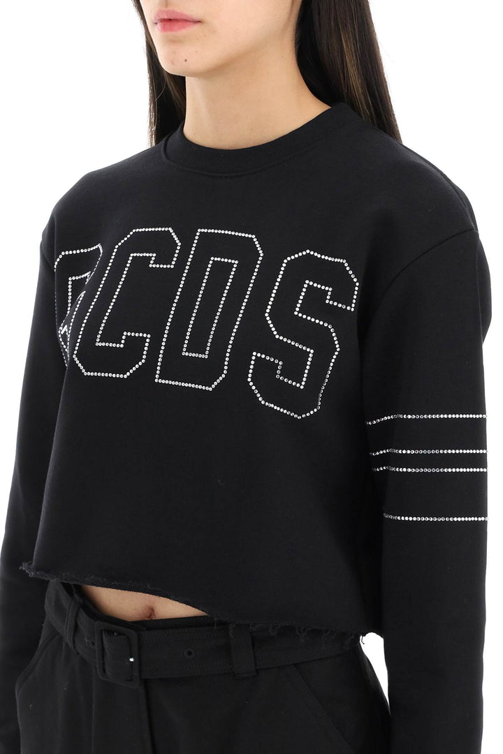 Cropped Sweatshirt With Rhinestone Logo