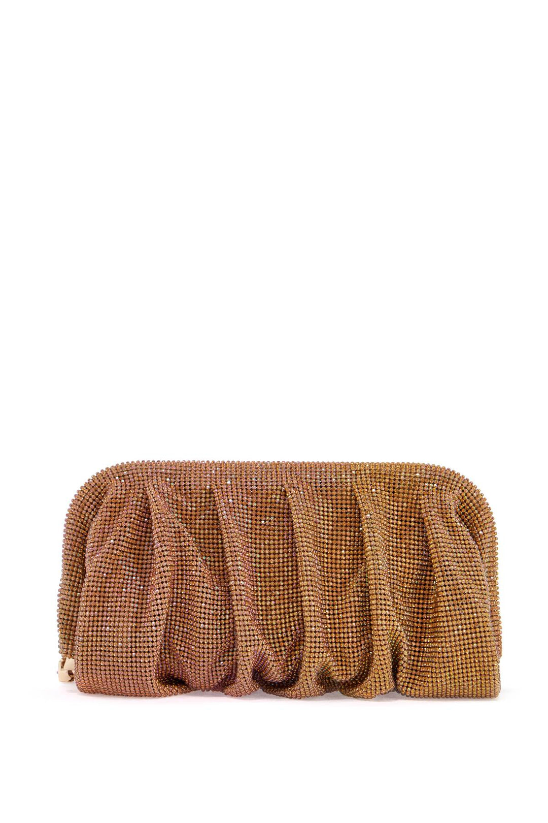 Medium Gold Pleated Rhinestone Mesh Bag For Elegant Events