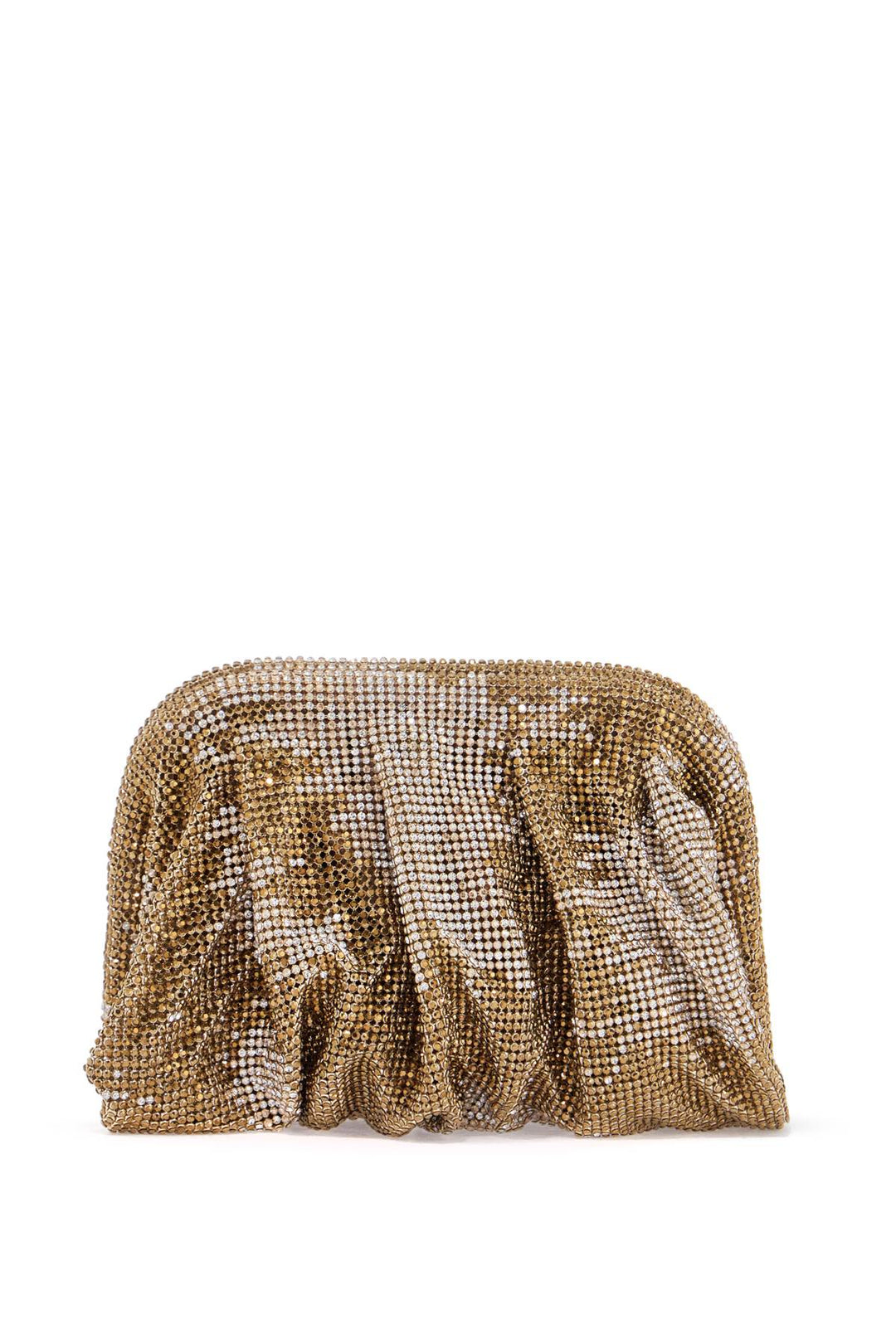 Compact Bag In Sparkling Gold Rhinestone Mesh With Hook Closure