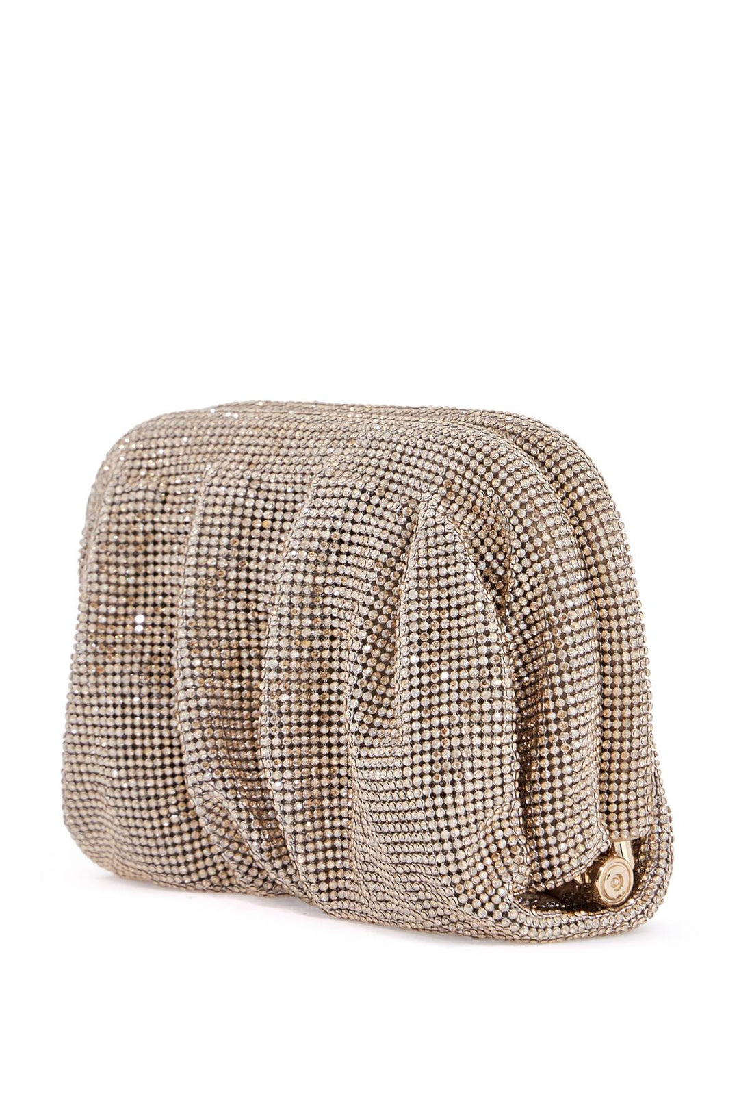 Compact Pleated Light Gold Rhinestone Evening Bag