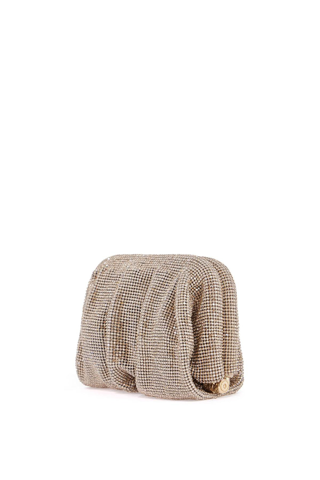 Compact Pleated Light Gold Rhinestone Evening Bag