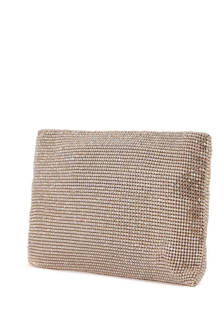 Compact Rectangular Bag In Light Gold Rhinestones With Elegant And Sophisticated Chain