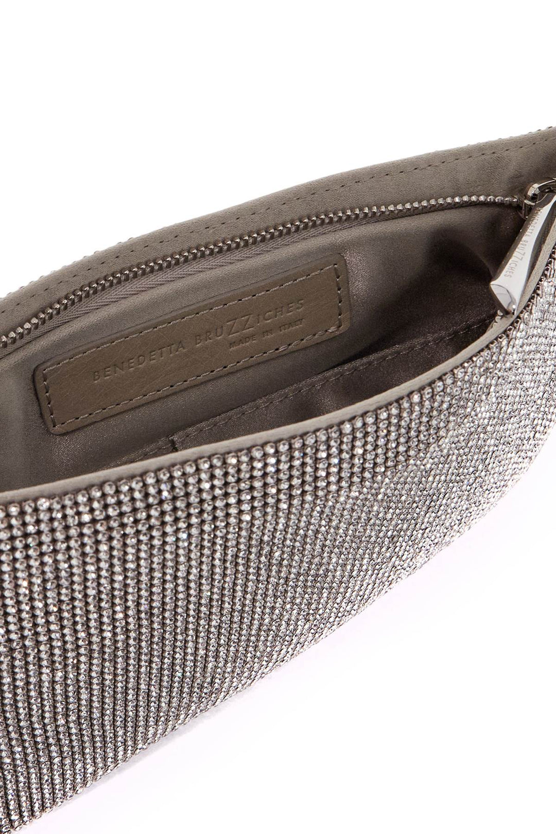 La Petite Evening Bag In Crystal On Silver With Shoulder Strap