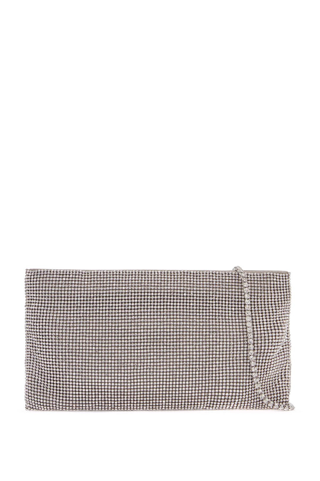 La Petite Evening Bag In Crystal On Silver With Shoulder Strap