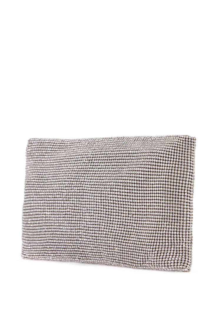 La Petite Evening Bag In Crystal On Silver With Shoulder Strap