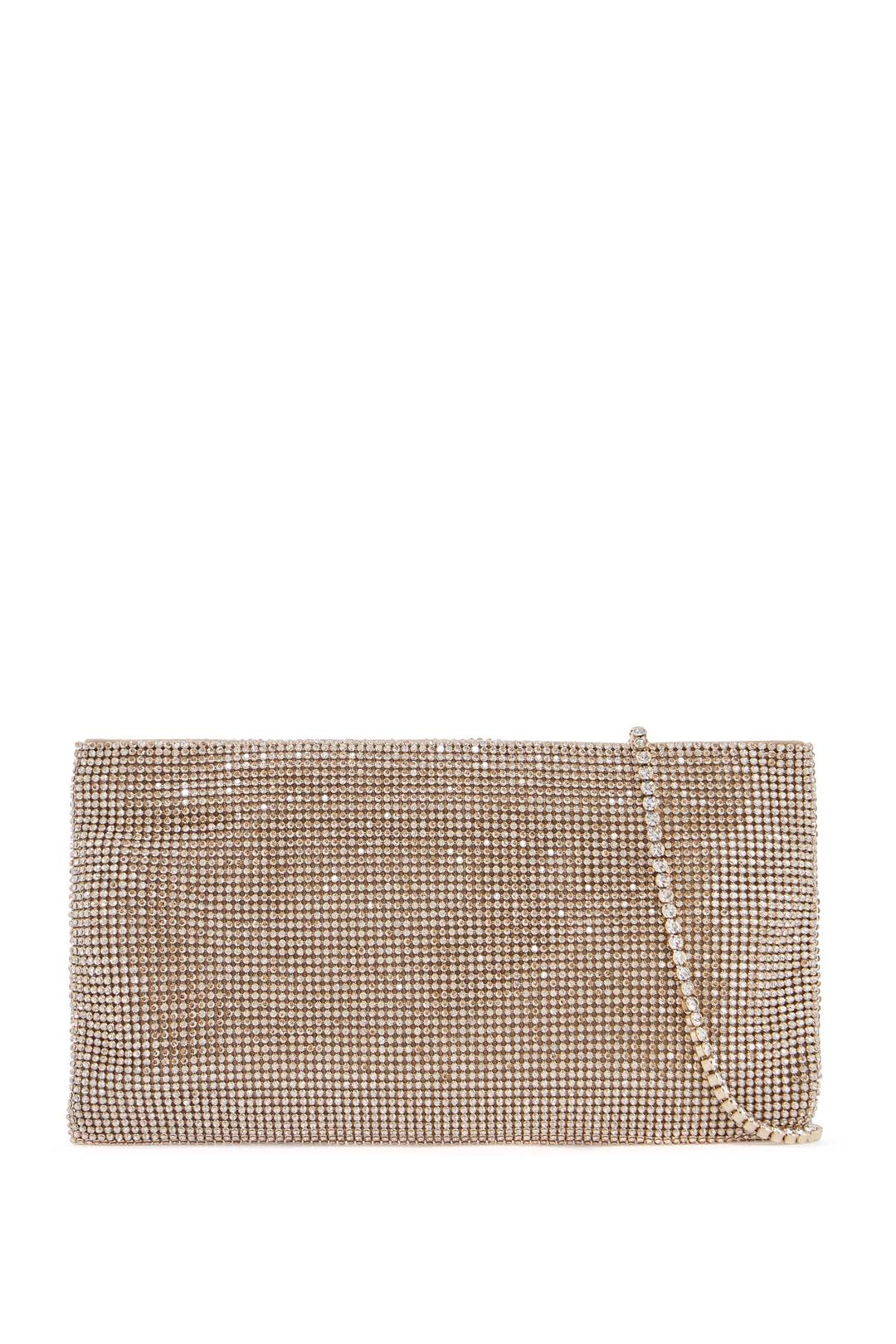 Compact Rectangular Bag In Light Gold Rhinestones With Elegant And Sophisticated Chain