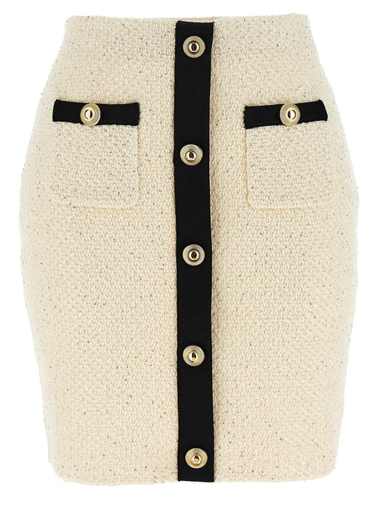 Cream Sequin Knit Mini Skirts White/Black