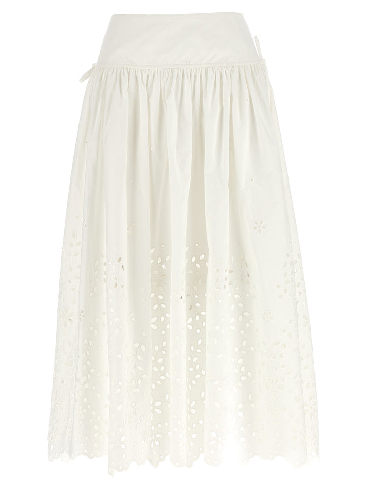 Self Portrait White Cotton Embroidered Midi Skirts - White | ba57dd65edb26b8dce1c978219570f5b0ae1647f