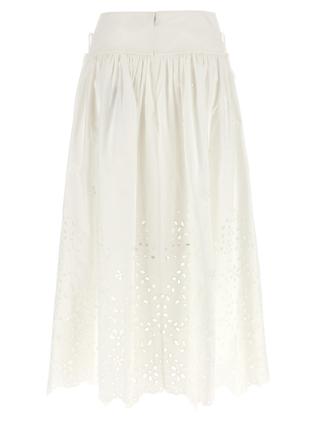 Self Portrait White Cotton Embroidered Midi Skirts - White | bf2bca8acf643826a04fead12c4d069769c1d252