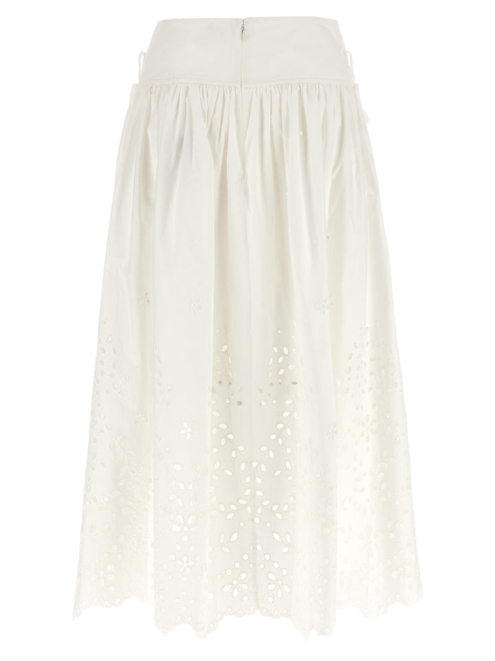 Self Portrait White Cotton Embroidered Midi Skirts - White | bf2bca8acf643826a04fead12c4d069769c1d252