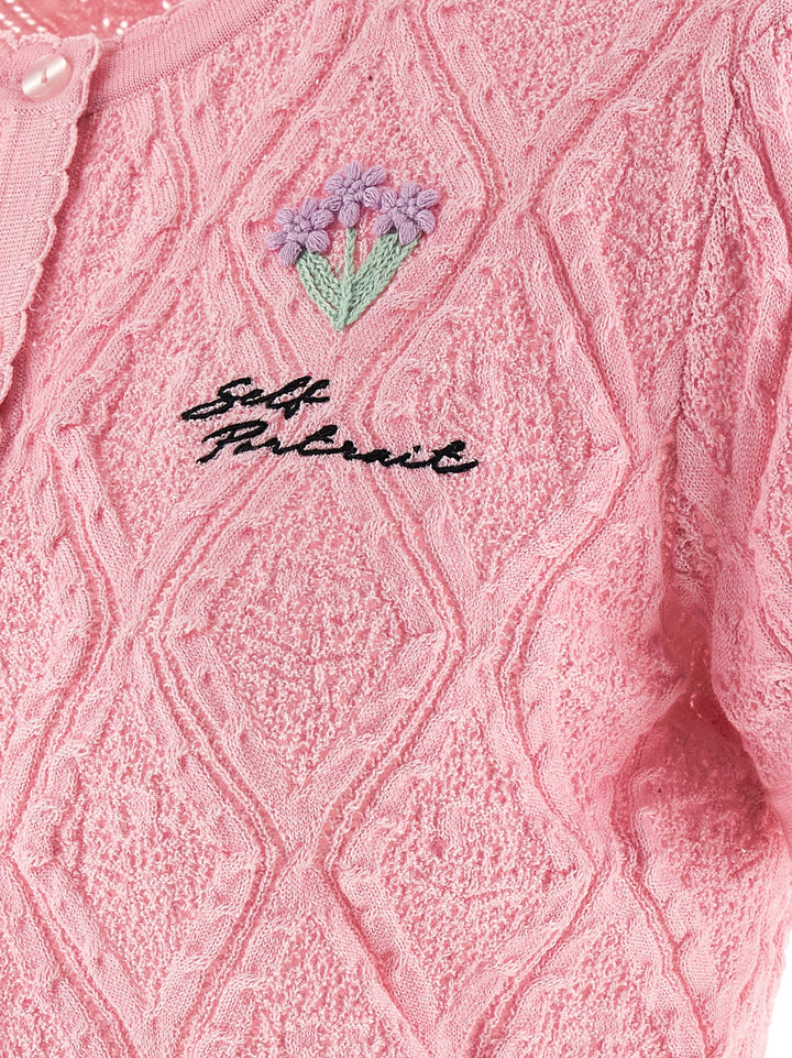 Self Portrait Pink Pointelle Knit Tops - Pink | ca1f3f264473947af98cb2ca715c4b1c686c0075