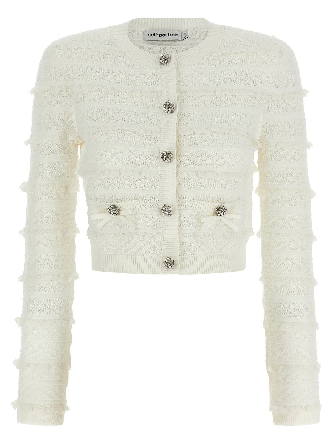 Self Portrait Pointelle Diamante Sweaters and Cardigans - White | 17f6a7758d83881adaa5e4c38a5c4cd1ba3e18eb