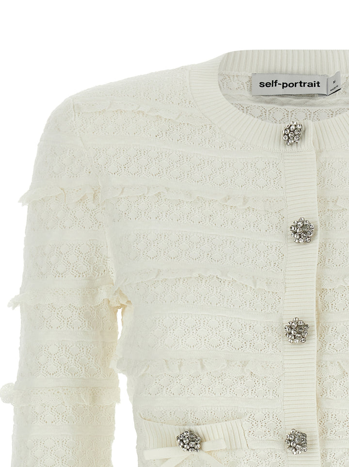Self Portrait Pointelle Diamante Sweaters and Cardigans - White | 9e36a73add399276f4e6adc18c13f9166c7b9b75