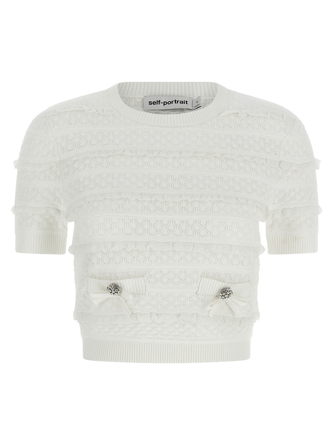 Self Portrait Pointelle Knit Tops - White | a160556858a9d441b0ace5b83eeaf08a7d660efc