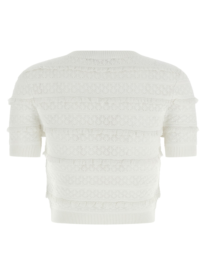 Self Portrait Pointelle Knit Tops - White | 27619c293137709cbedc84c91093edba5d684989