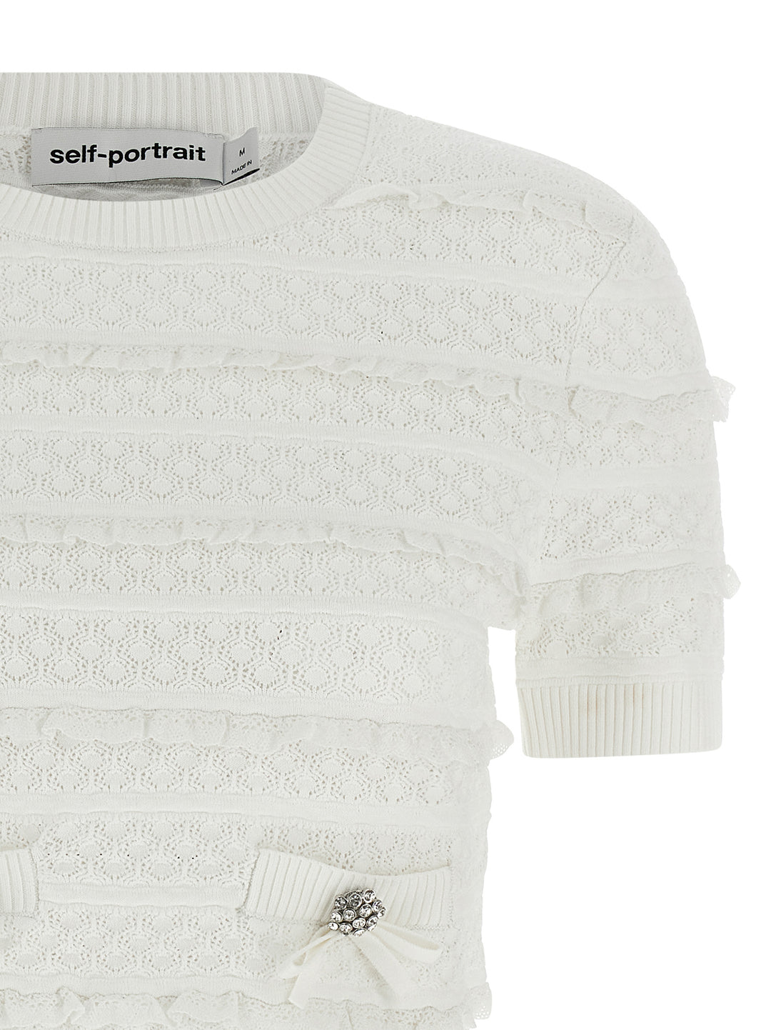 Self Portrait Pointelle Knit Tops - White | 58621734915da7f150c7f2856c28dad209b58404