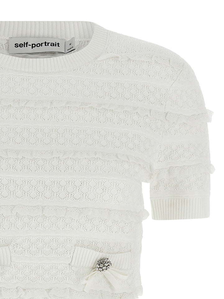 Self Portrait Pointelle Knit Tops - White | 58621734915da7f150c7f2856c28dad209b58404