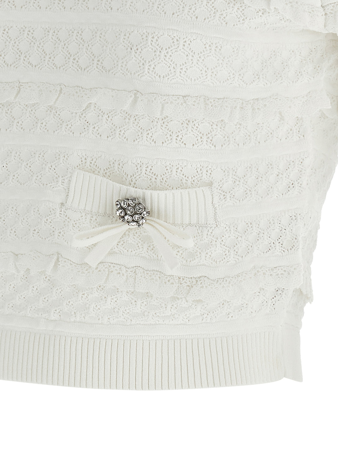 Self Portrait Pointelle Knit Tops - White | 04823c1787ddc5fe5fb4e57a44cb3c297d38ba50