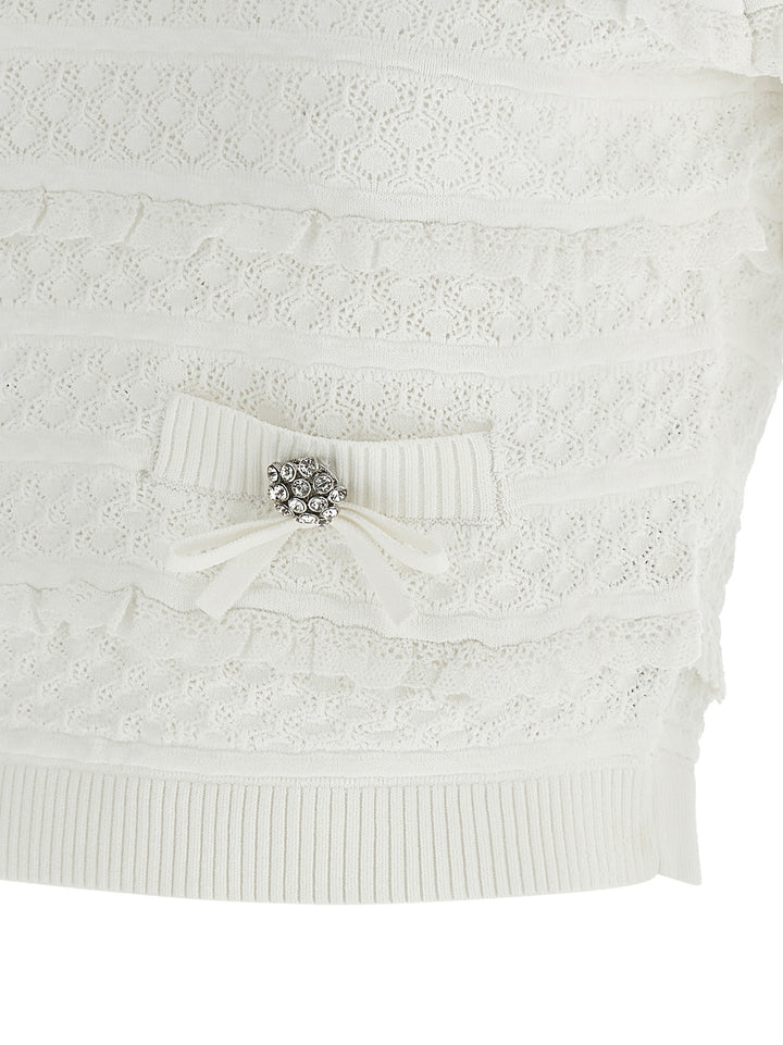 Self Portrait Pointelle Knit Tops - White | 04823c1787ddc5fe5fb4e57a44cb3c297d38ba50