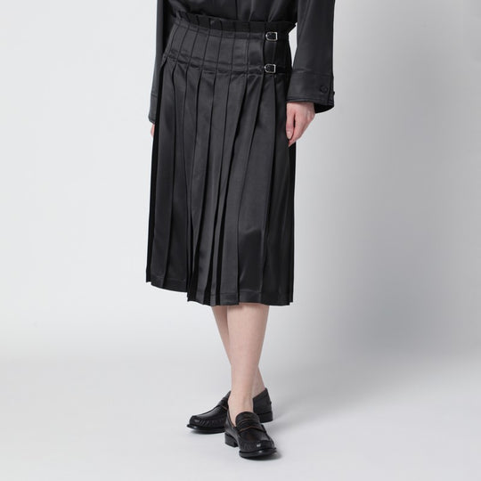 Dark Grey Glossy Viscose Pleated Skirt