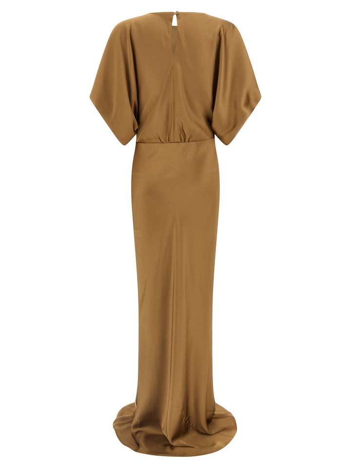 brown norma kamali dress Norma Kamali Turtleneck Jersey Gown