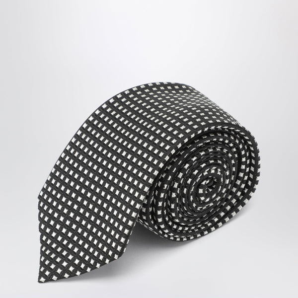 Black Silk Tie With Micro-Square Pattern