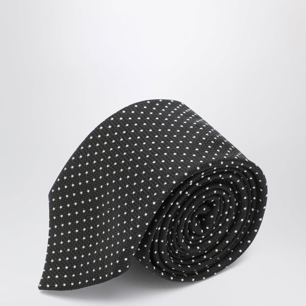 Black Silk Tie With Micro-Circle Pattern