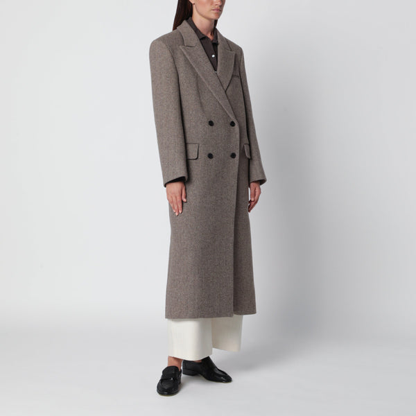 Beige Reyna Double-Breasted Herringbone Coat