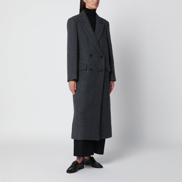 Dark Grey Reyna Double-Breasted Herringbone Coat