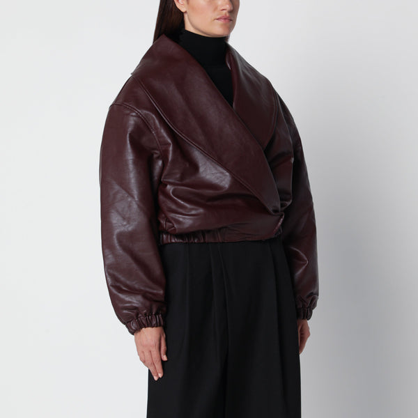 Eleni Burgundy Faux Leather Bomber Jacket